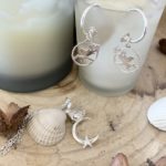 Signature bird on branch silver hoop earrings